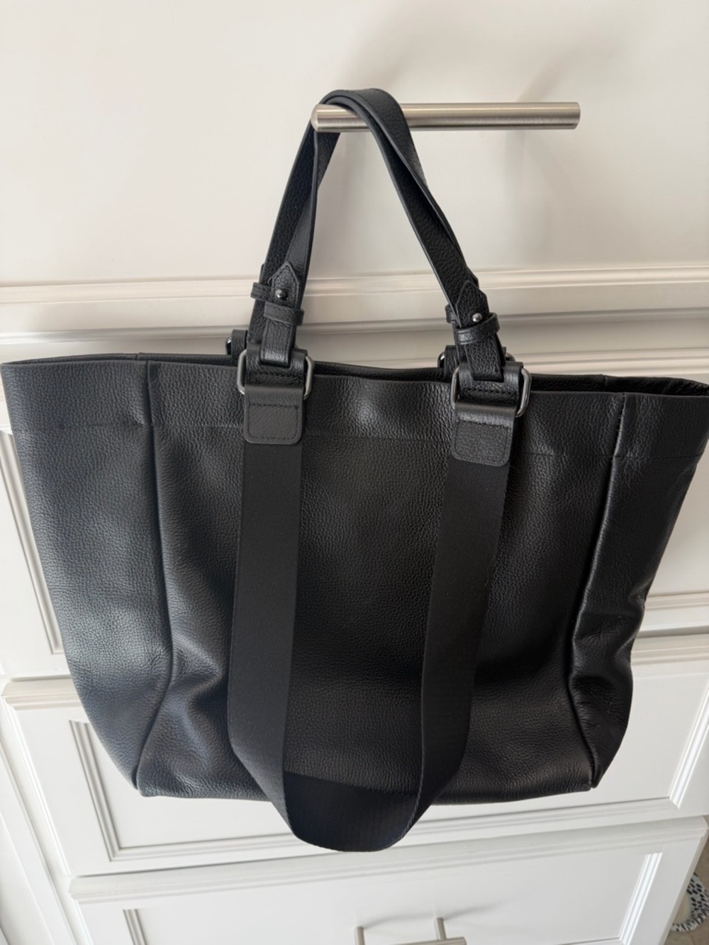 Botkier Black Pebbled Leather Tote with Logo Strap - Picture 2 of 11